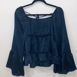 Peach Love California Dark Hunter Green Swing Blouse with Bell Sleeves